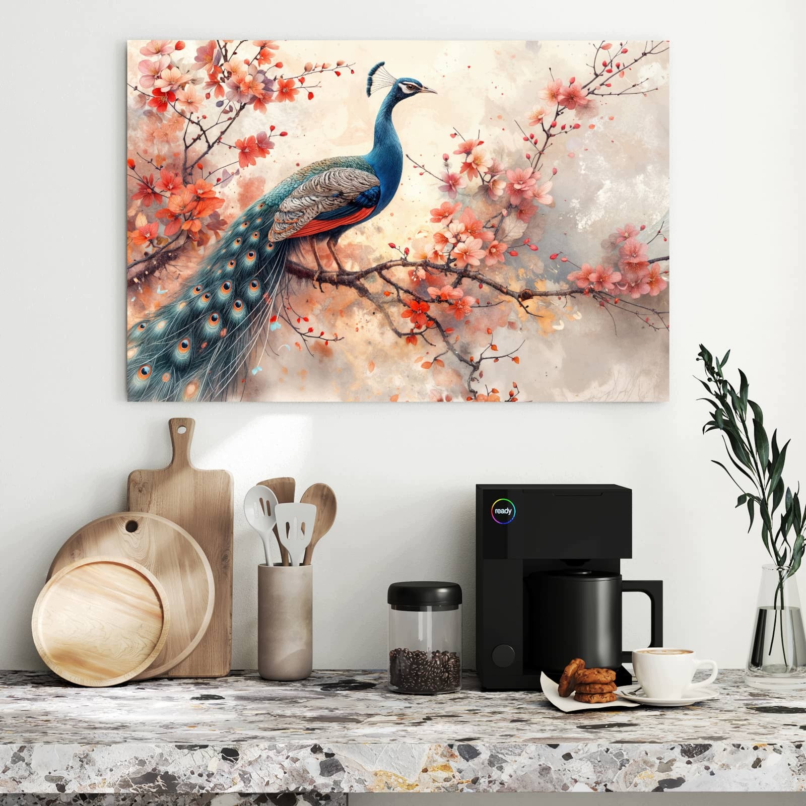 Magnetická tabule – obraz na zeď Páv a květiny | 90 × 60 cm