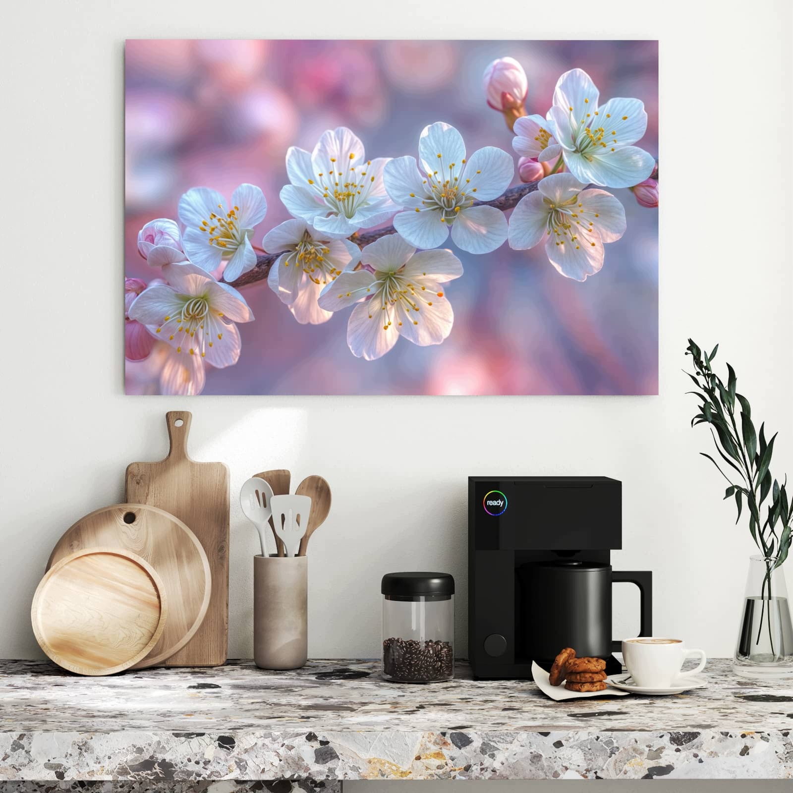 Magnetická tabule – obraz na zeď Větvička s růžovým květem | 90 × 60 cm