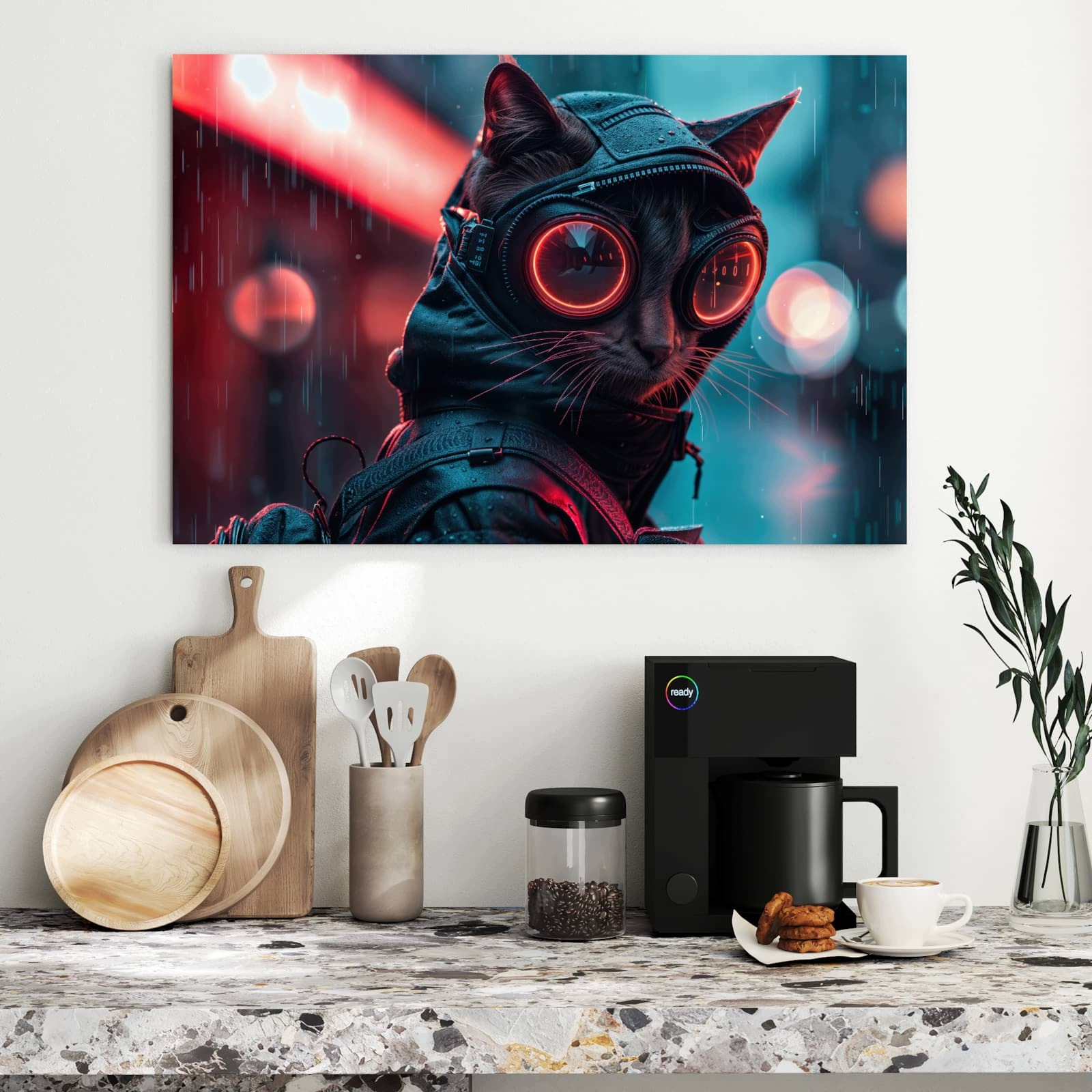 Magnetická tabule – obraz na zeď Kybernetická kočka – motiv 1 | 90 × 60 cm