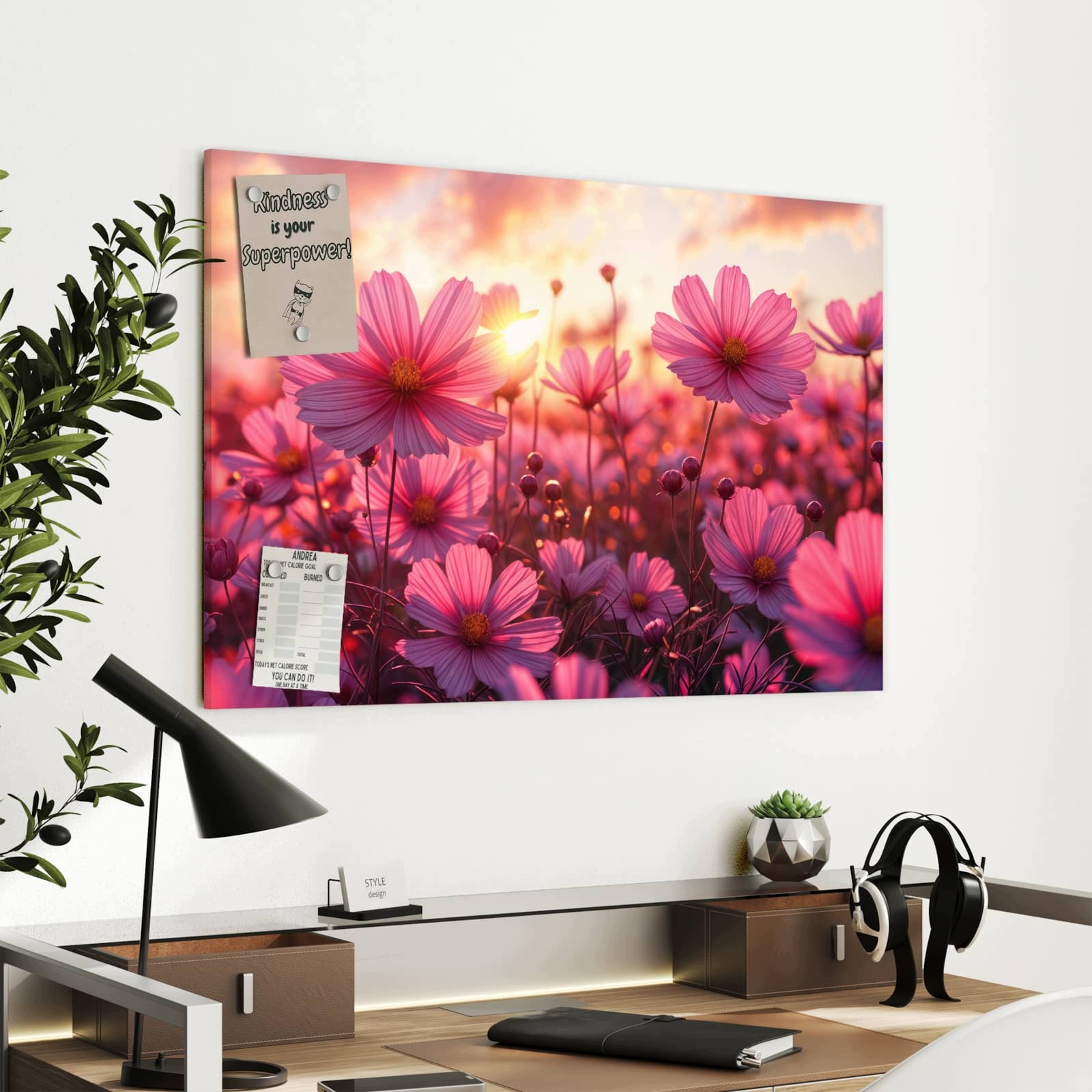 Magnetická tabule – obraz na zeď Pole květin při západu slunce | 90 × 60 cm