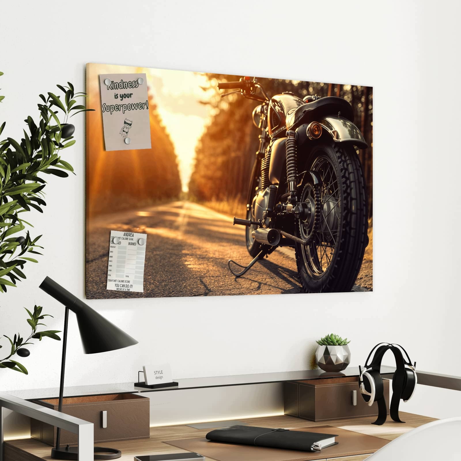 Magnetická tabule – obraz na zeď Slunce na motocyklu | 90 × 60 cm