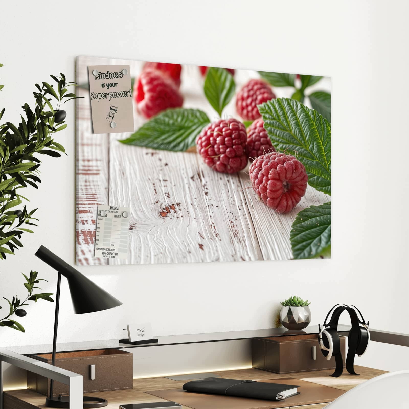 Magnetická tabule – obraz na zeď Maliny dřevěný stůl | 90 × 60 cm
