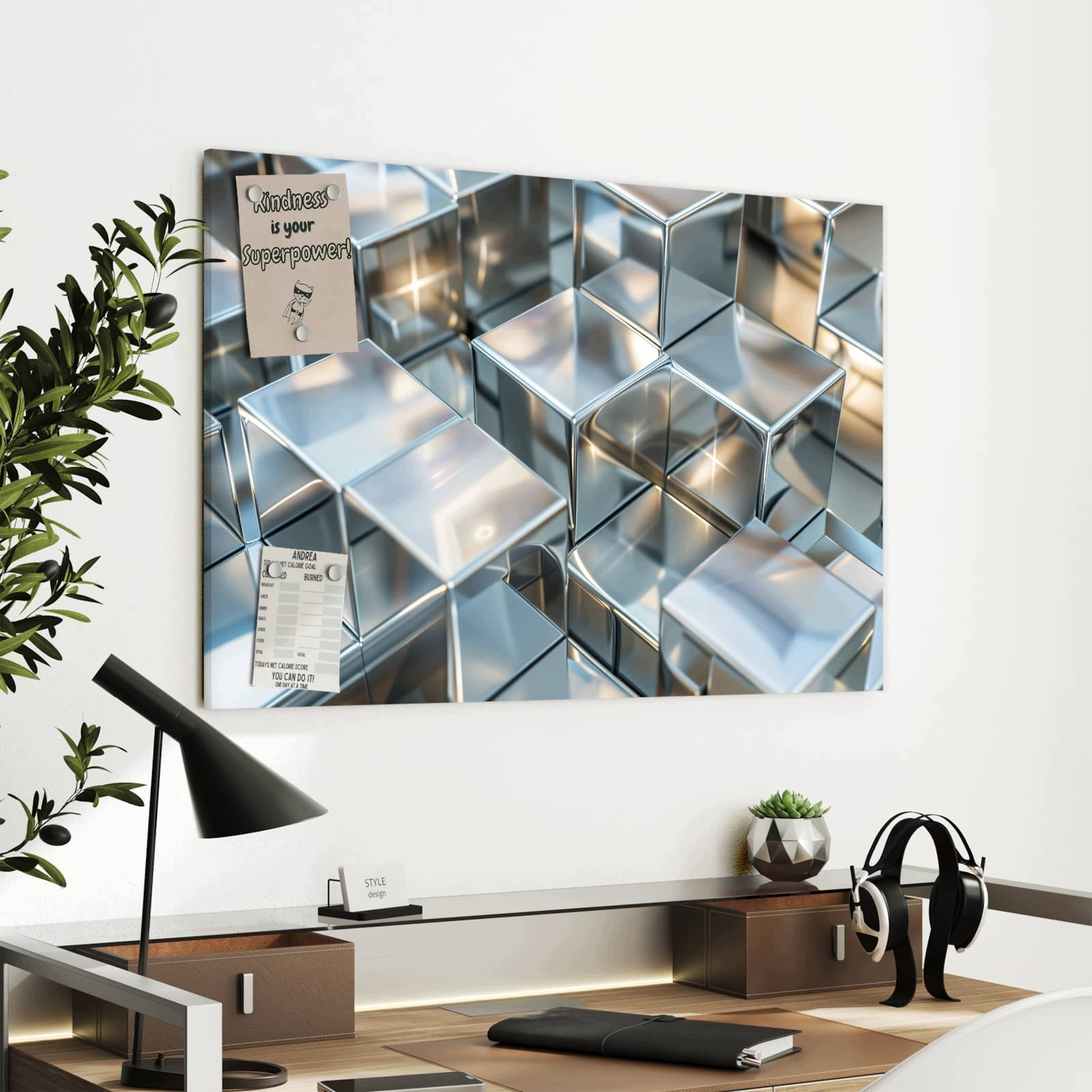 Magnetická tabule – obraz na zeď Kovové kostky | 90 × 60 cm