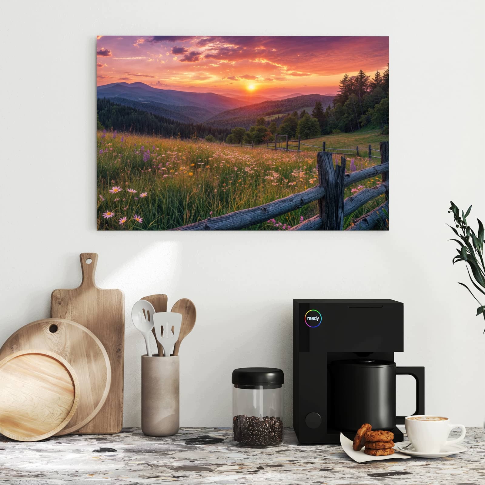 Magnetická tabule – obraz na zeď Květinová louka s dřevěným plotem | 60 × 40 cm