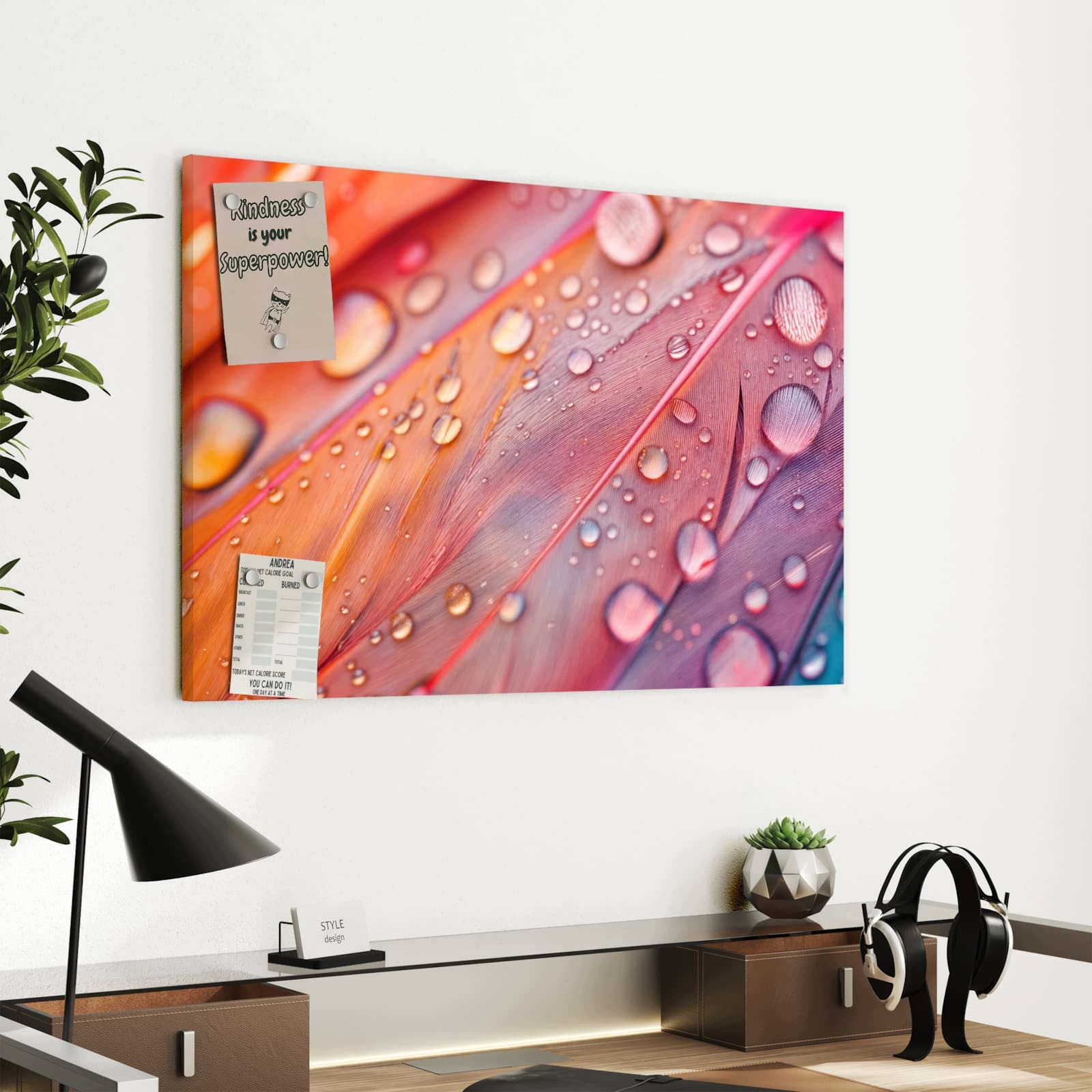 Magnetická tabule – obraz na zeď Kapky vody peří | 60 × 40 cm