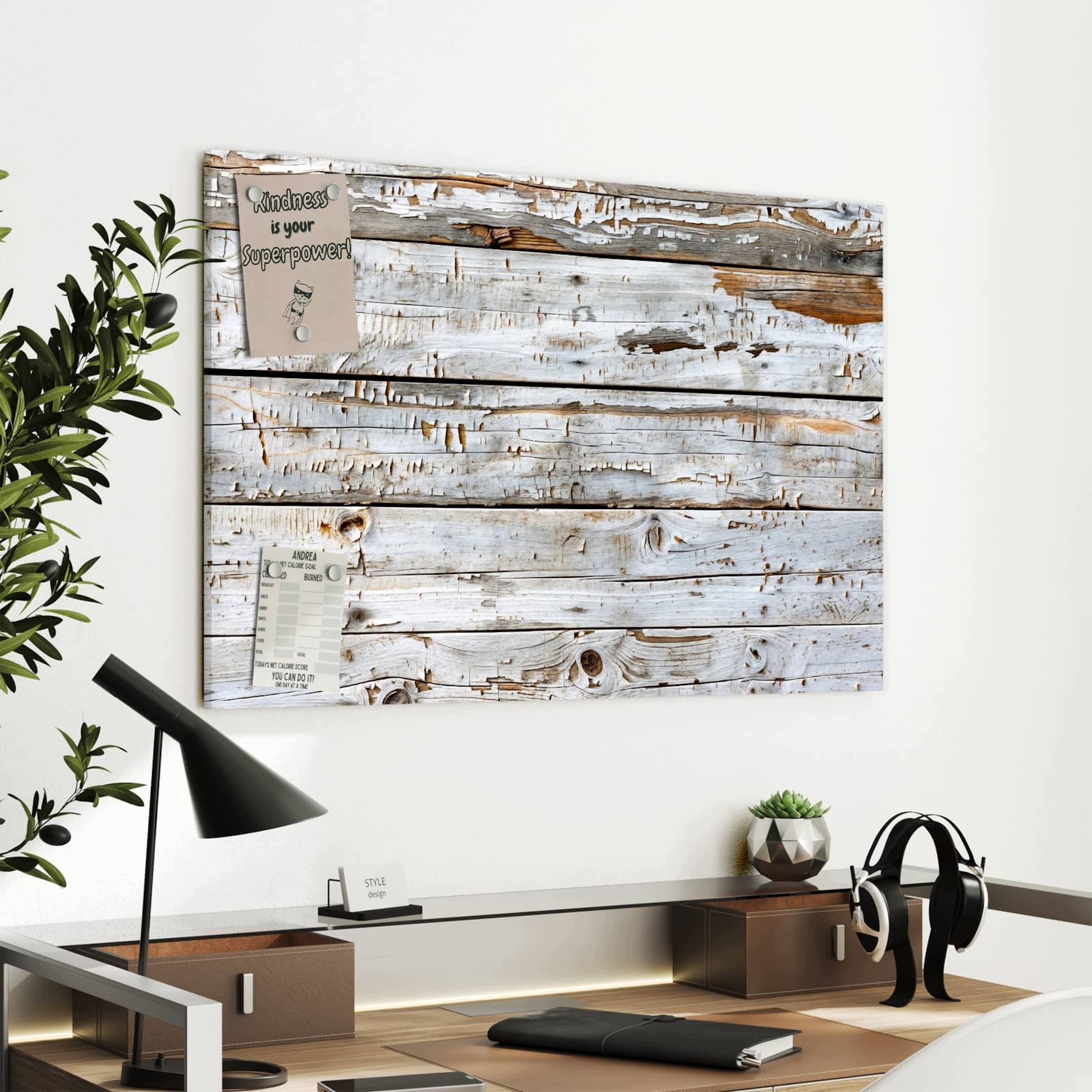 Magnetická tabule – obraz na zeď Bílá patina dřeva | 90 × 60 cm