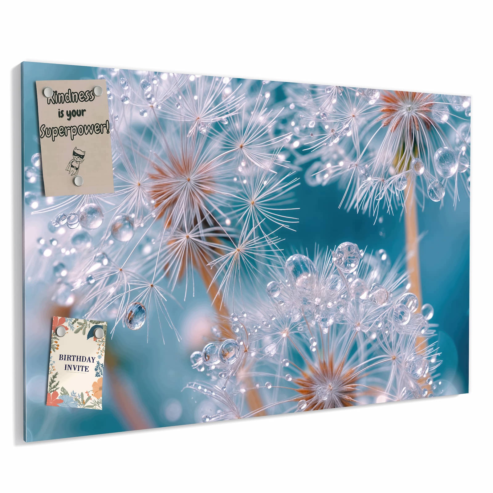 Magnetická tabule – obraz na zeď Kapky vody pampeliška | 90 × 60 cm