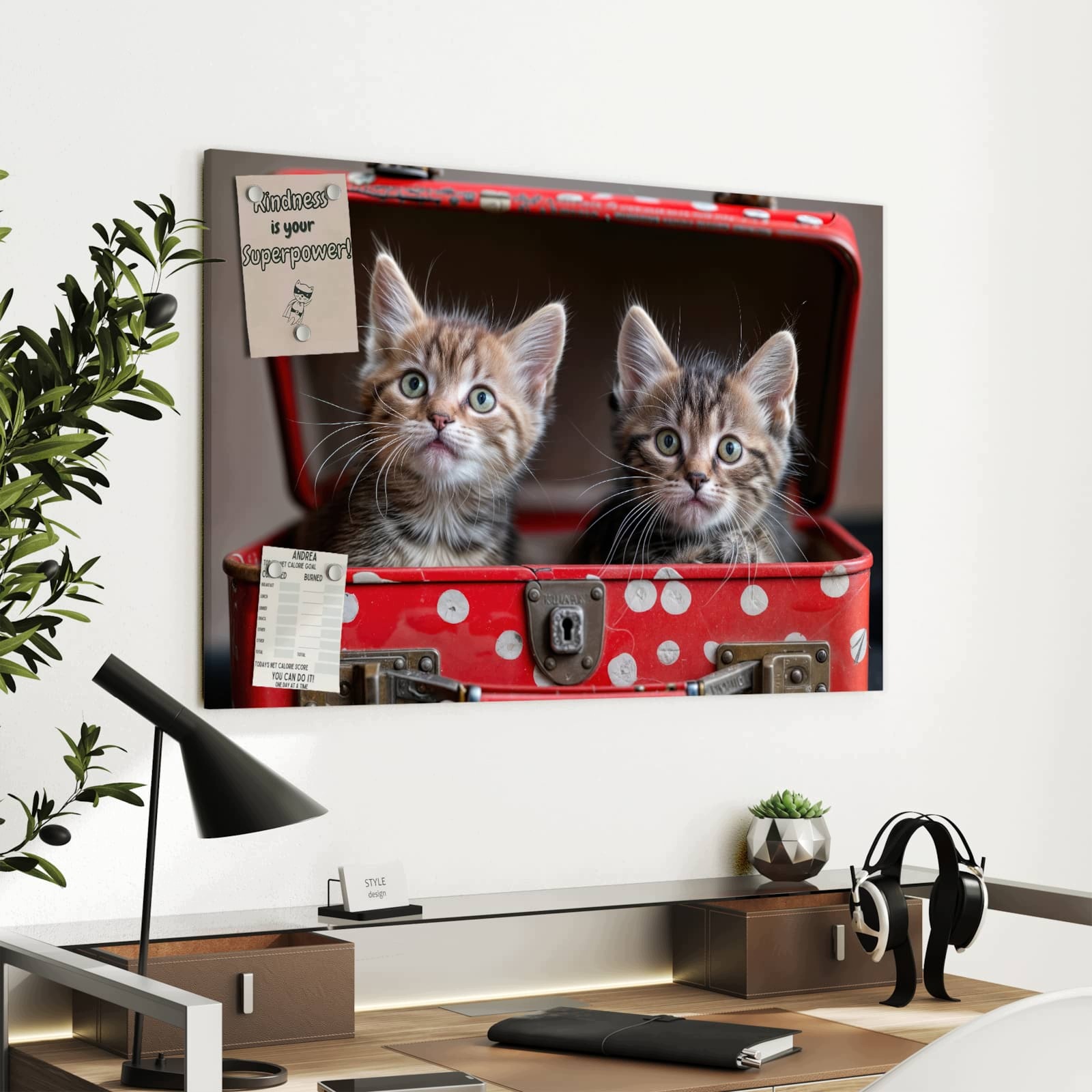 Magnetická tabule – obraz na zeď Kočky v kufru | 90 × 60 cm