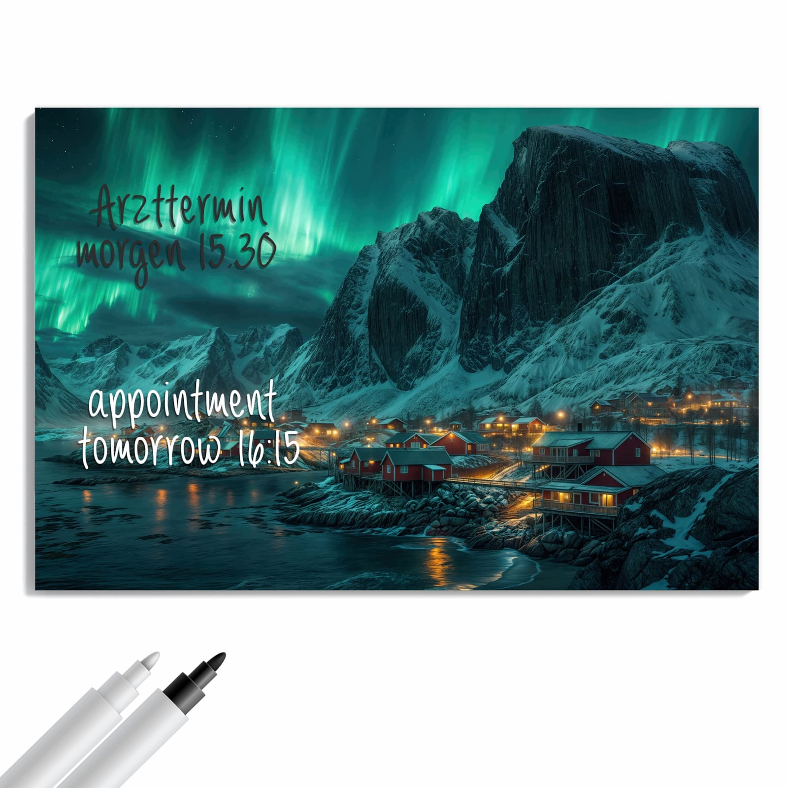 Magnetická tabule – obraz na zeď Polární záře nad fjordem | 90 × 60 cm