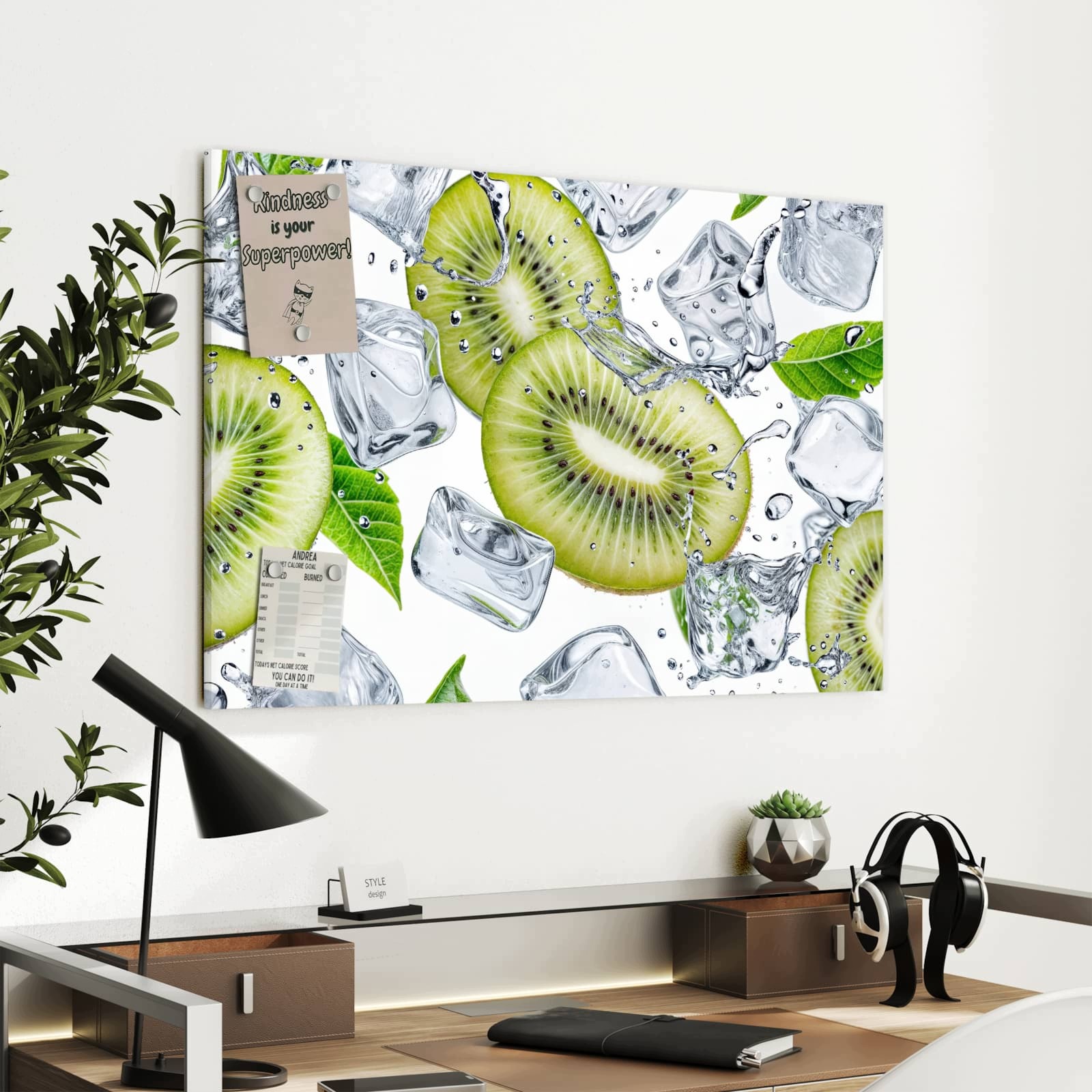 Magnetická tabule – obraz na zeď Kiwi s kostkami ledu | 90 × 60 cm