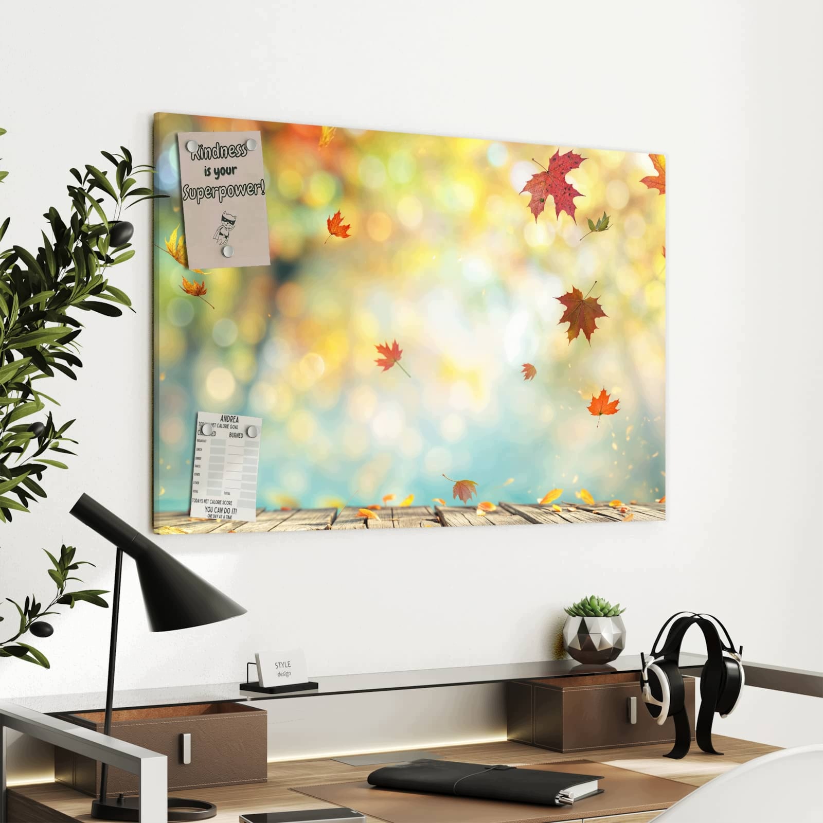 Magnetická tabule – obraz na zeď Podzimní listy les | 90 × 60 cm