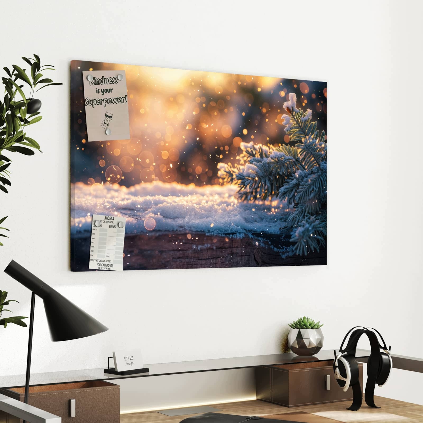 Magnetická tabule – obraz na zeď Zimní větvička ve sněhu | 60 × 40 cm