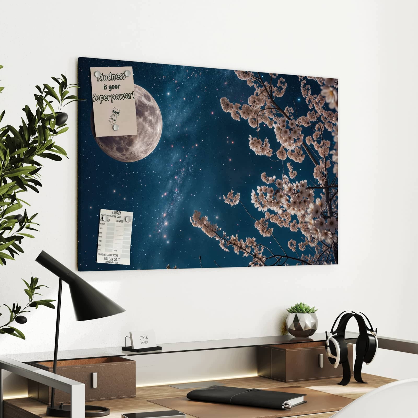 Magnetická tabule – obraz na zeď Květiny v měsíčním světle | 90 × 60 cm