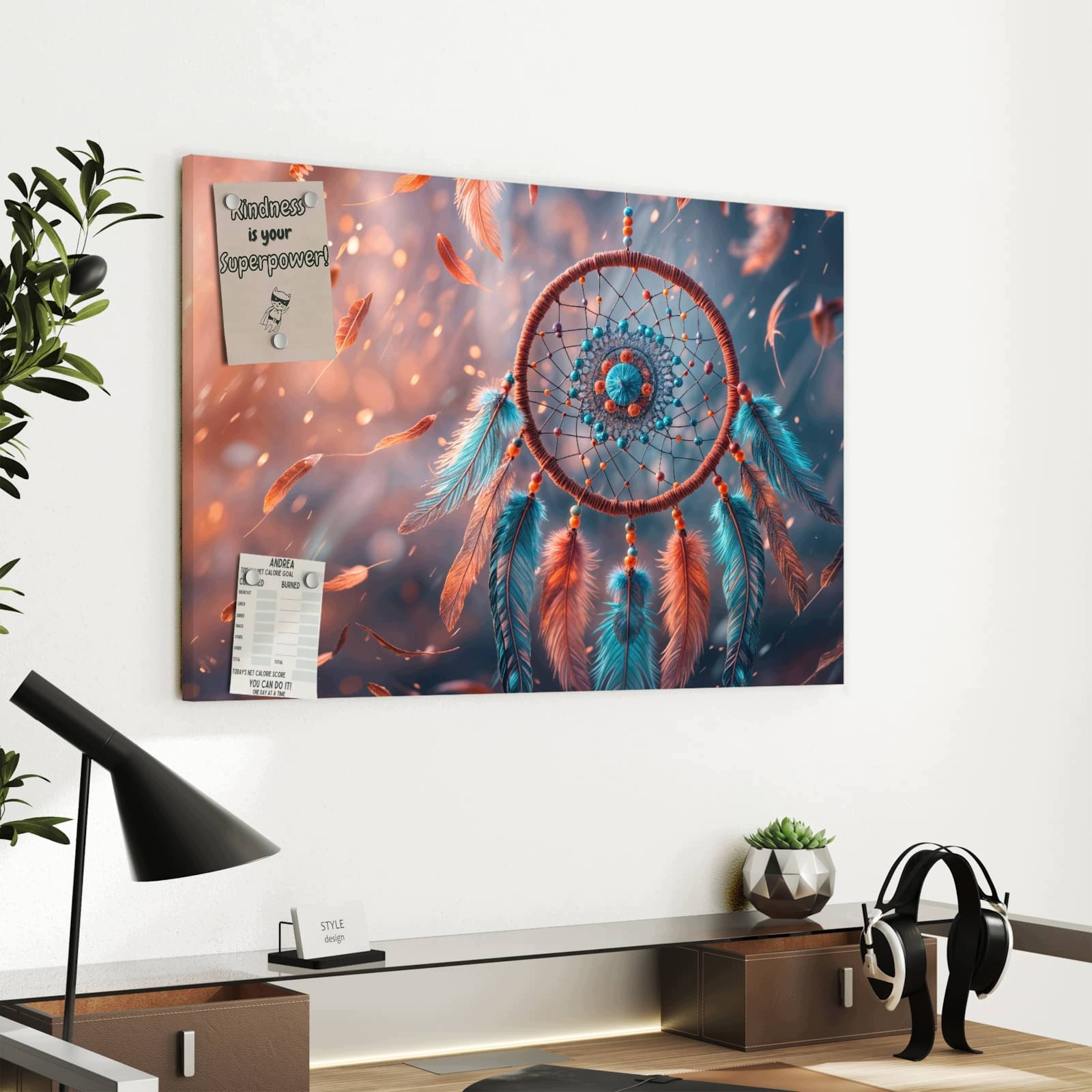 Magnetická tabule – obraz na zeď Lapač snů s peřím | 60 × 40 cm