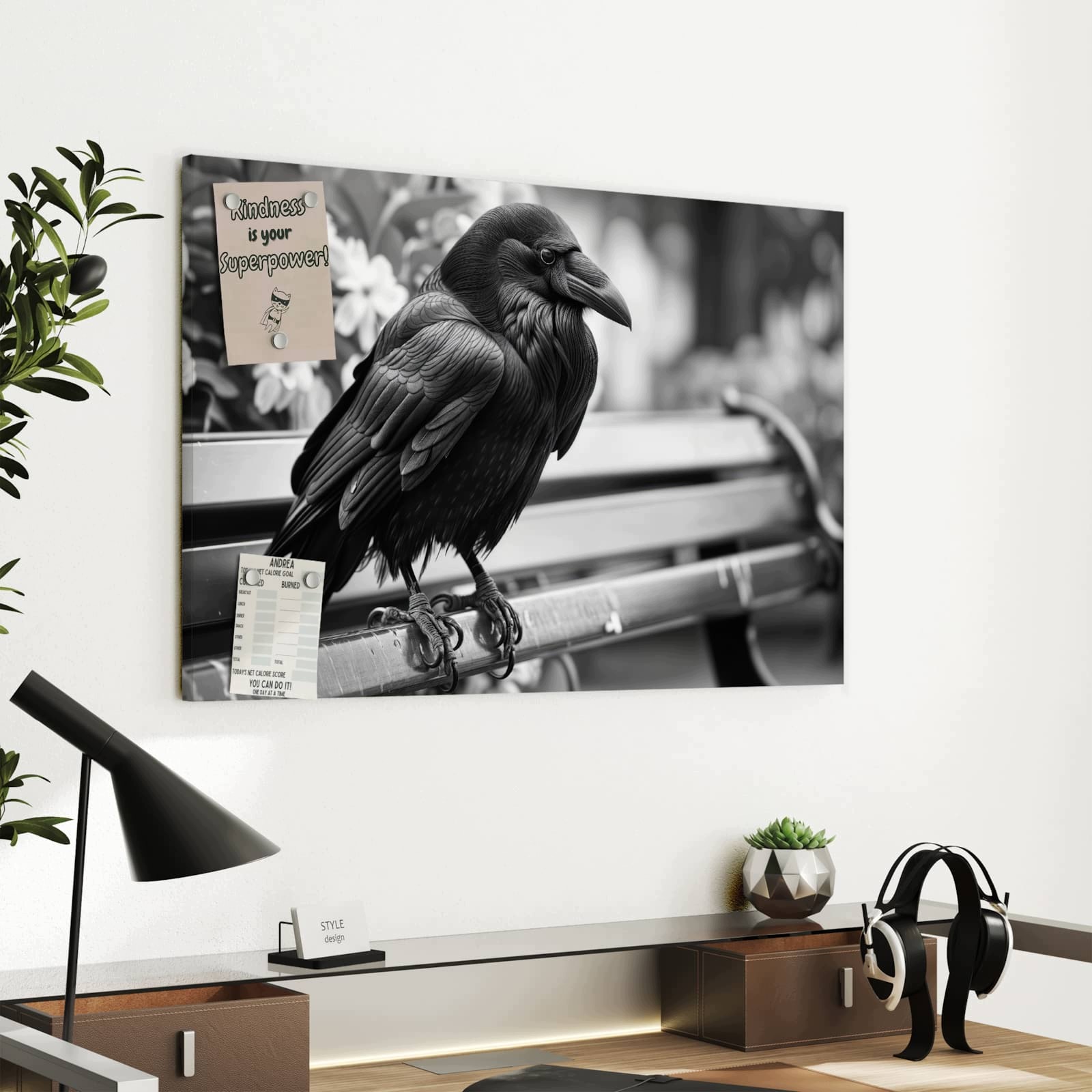 Magnetická tabule – obraz na zeď Havran lavička | 60 × 40 cm
