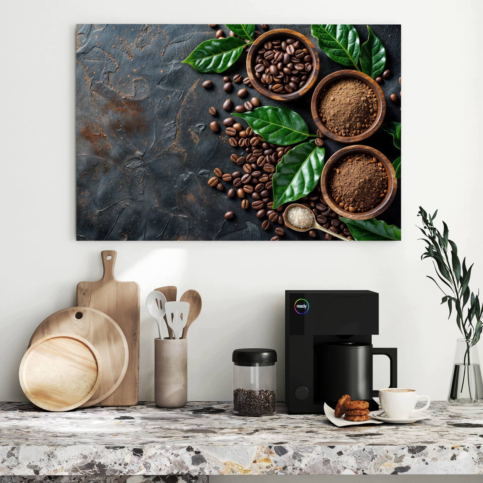 Magnetická tabule – obraz na zeď Zrna kávy a listy | 90 × 60 cm