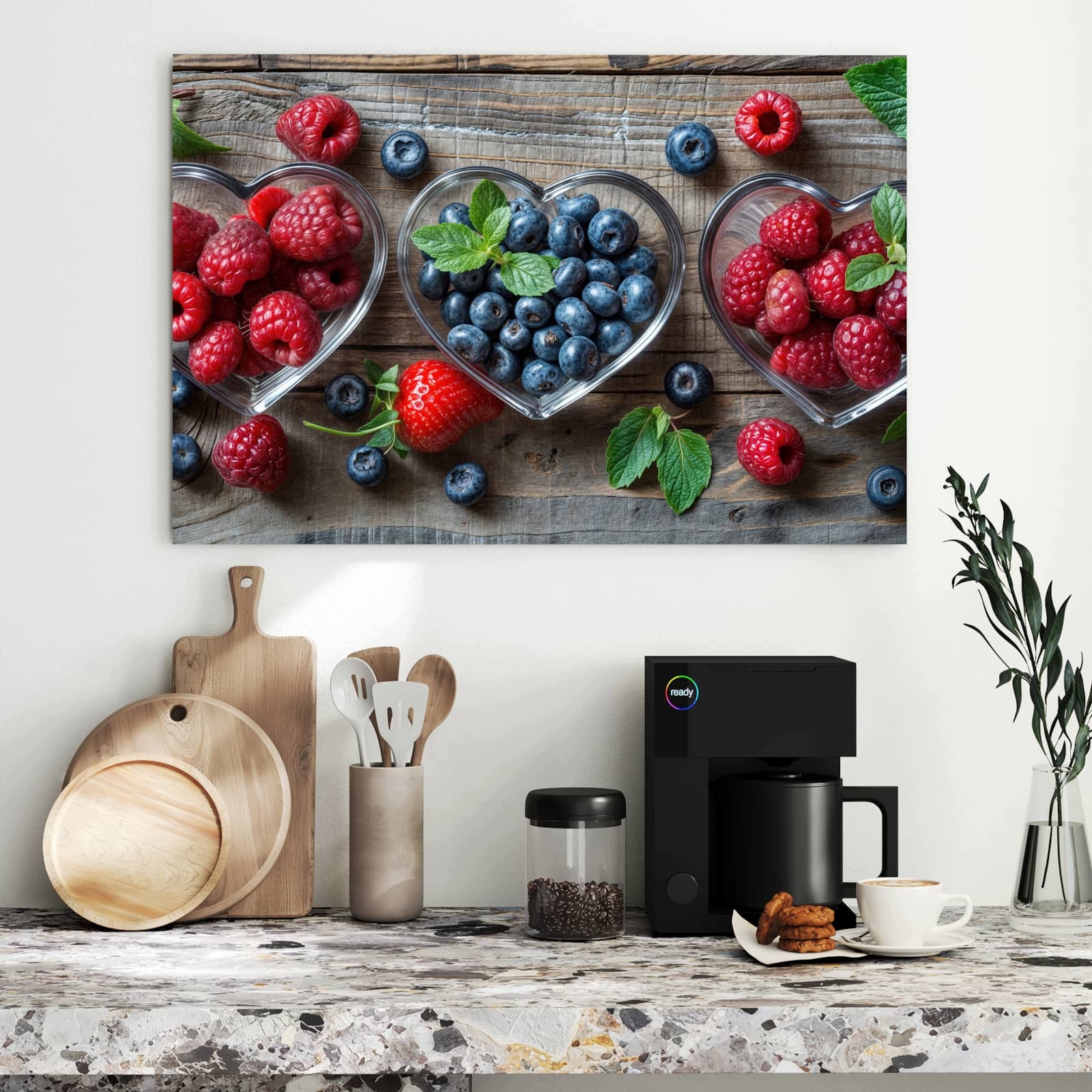 Magnetická tabule – obraz na zeď Misky v tvaru srdce bobule | 90 × 60 cm