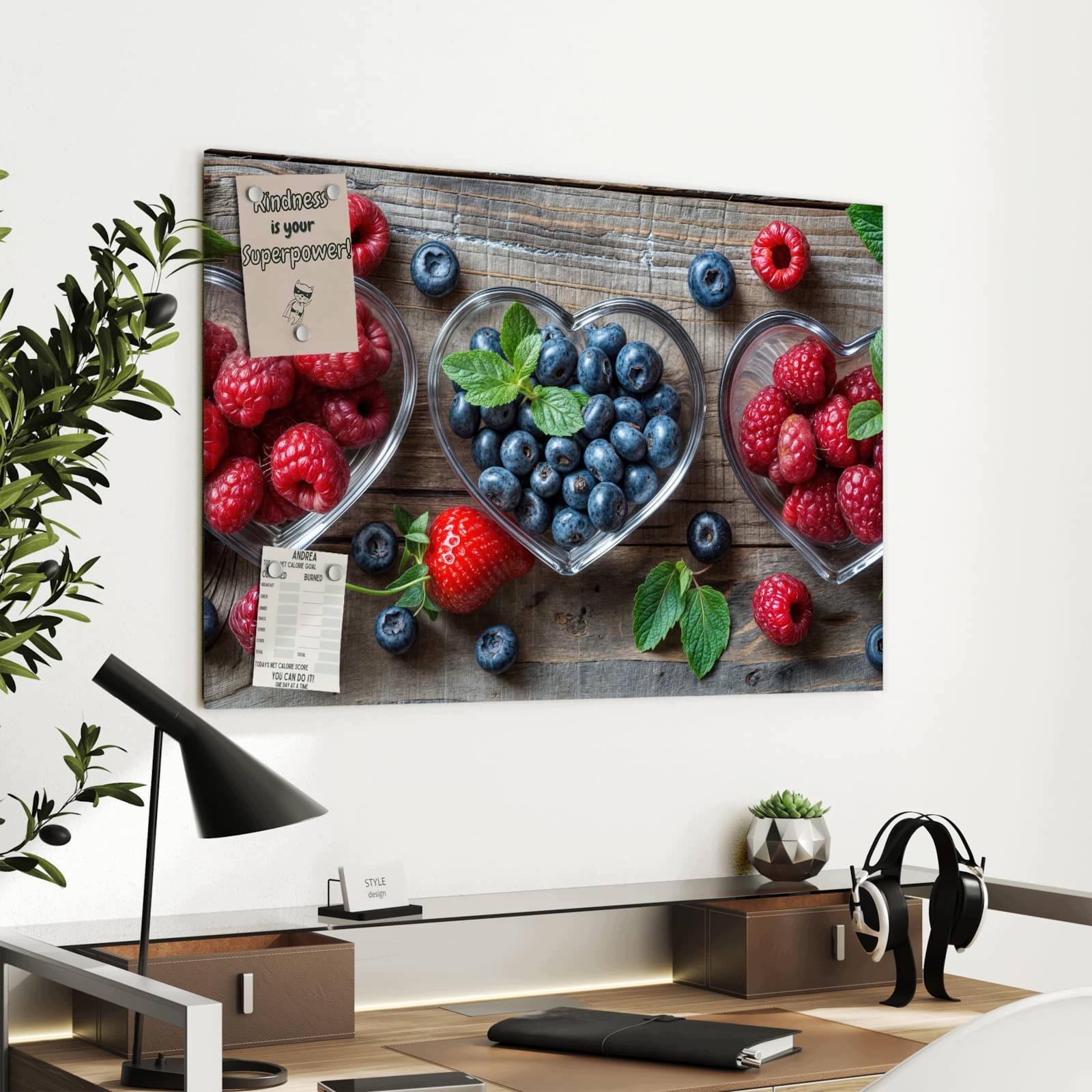 Magnetická tabule – obraz na zeď Misky v tvaru srdce bobule | 90 × 60 cm