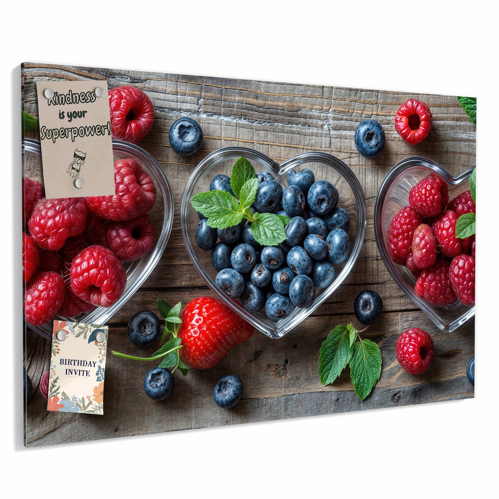 Magnetická tabule – obraz na zeď Misky v tvaru srdce bobule | 90 × 60 cm