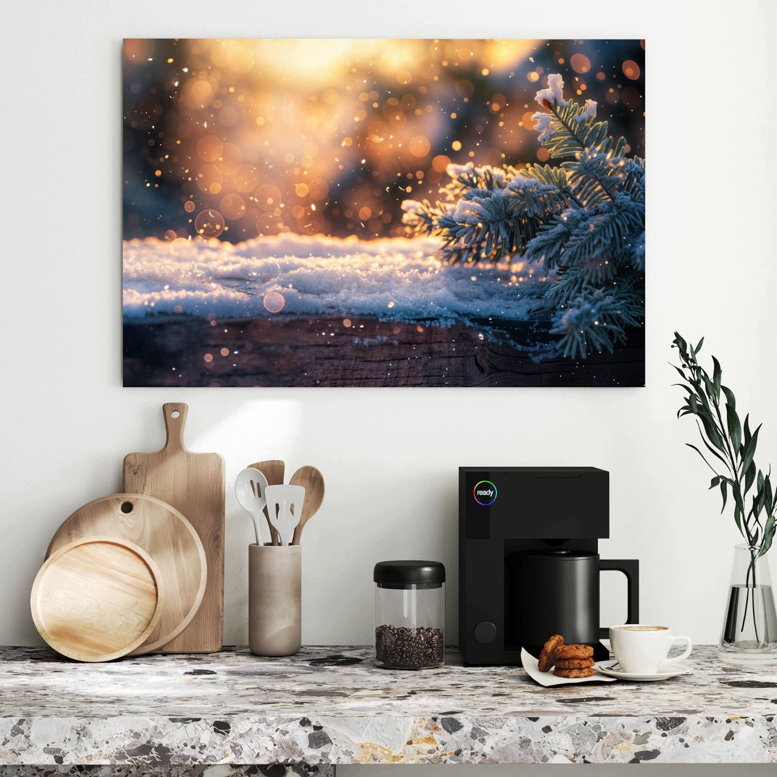 Magnetická tabule – obraz na zeď Zimní větvička ve sněhu | 90 × 60 cm