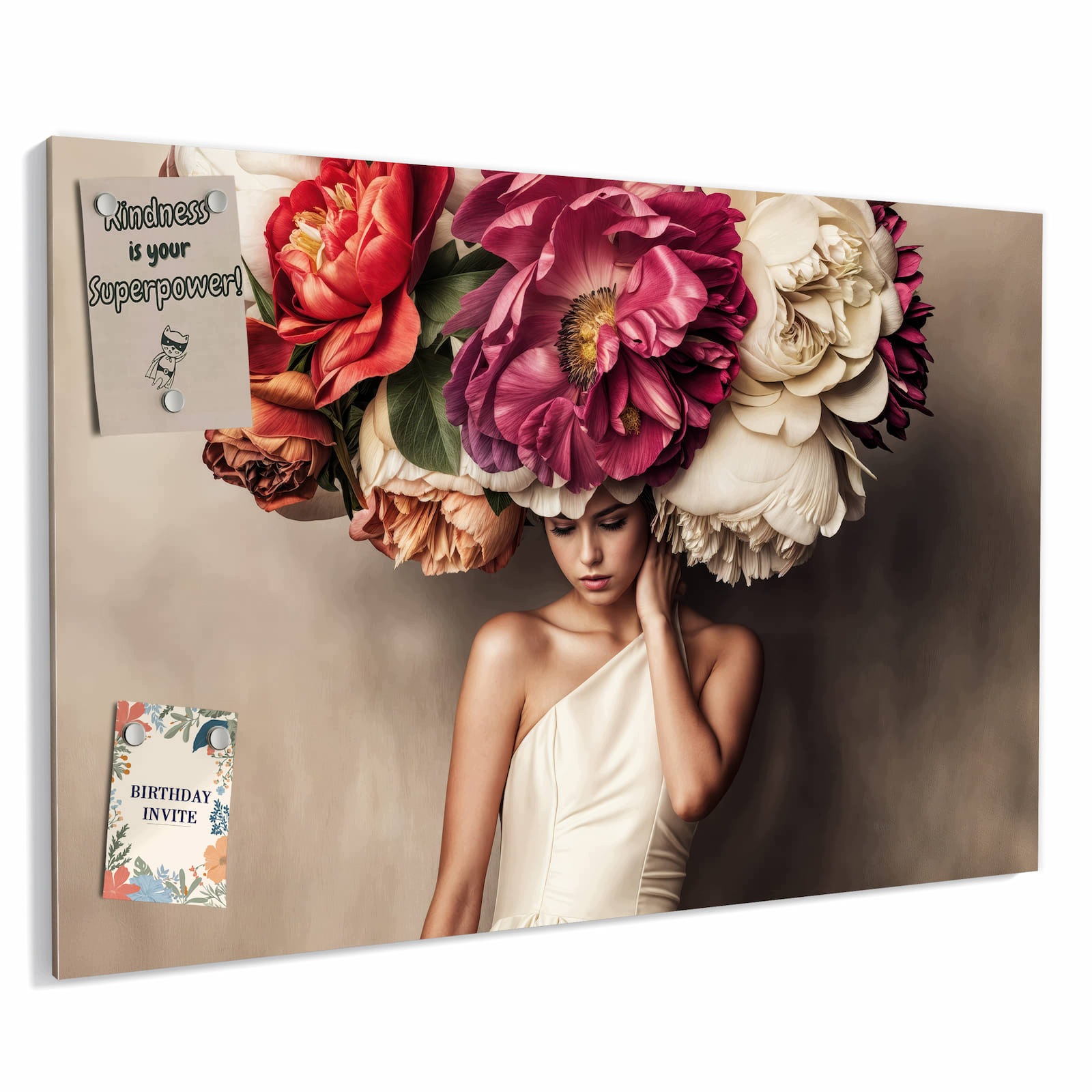Magnetická tabule – obraz na zeď Květinový klobouk portrét | 90 × 60 cm
