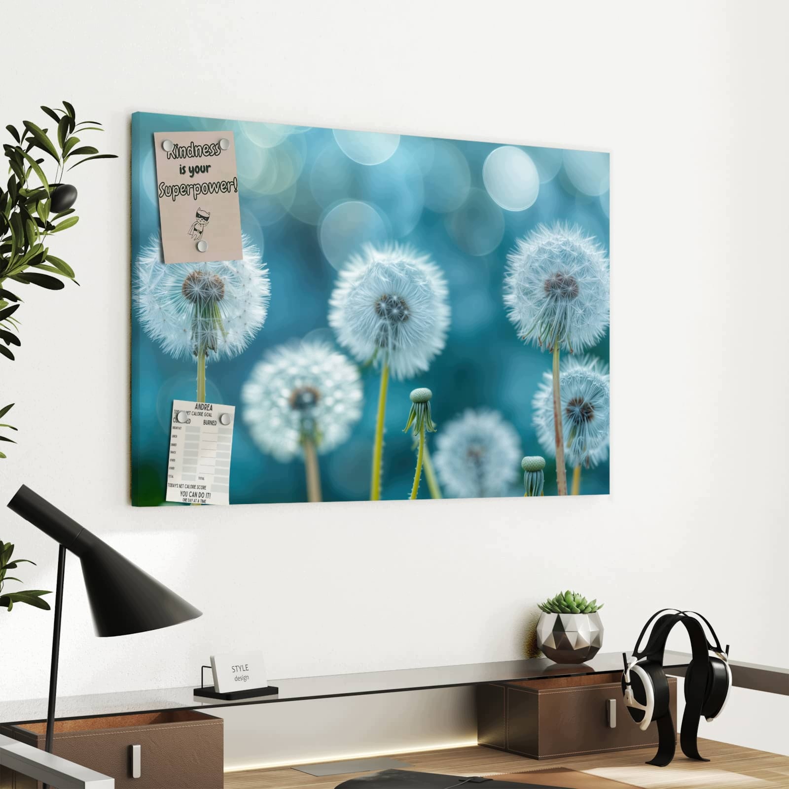 Magnetická tabule – obraz na zeď Louka s pampeliškou | 60 × 40 cm