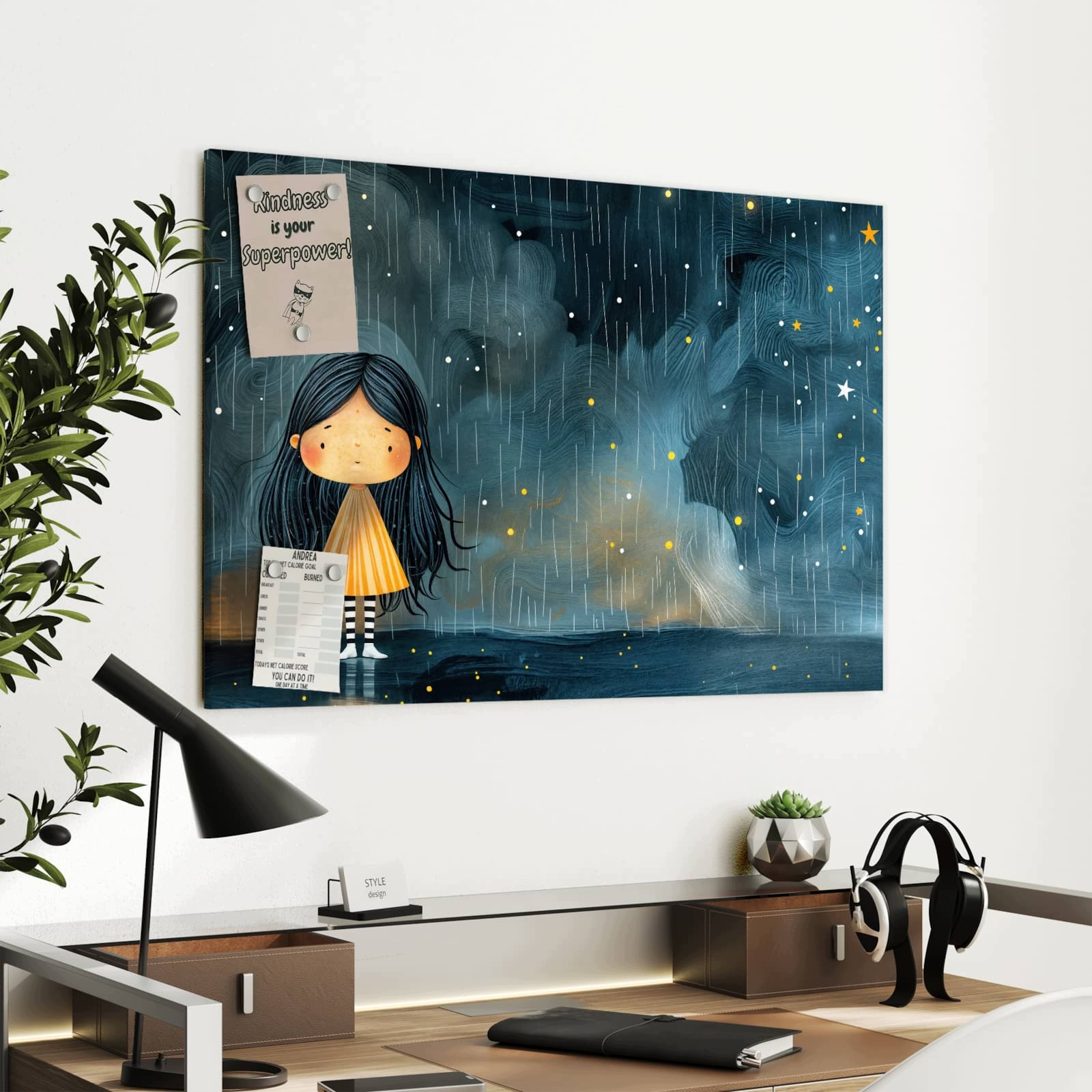 Magnetická tabule – obraz na zeď Dívka v dešti | 90 × 60 cm