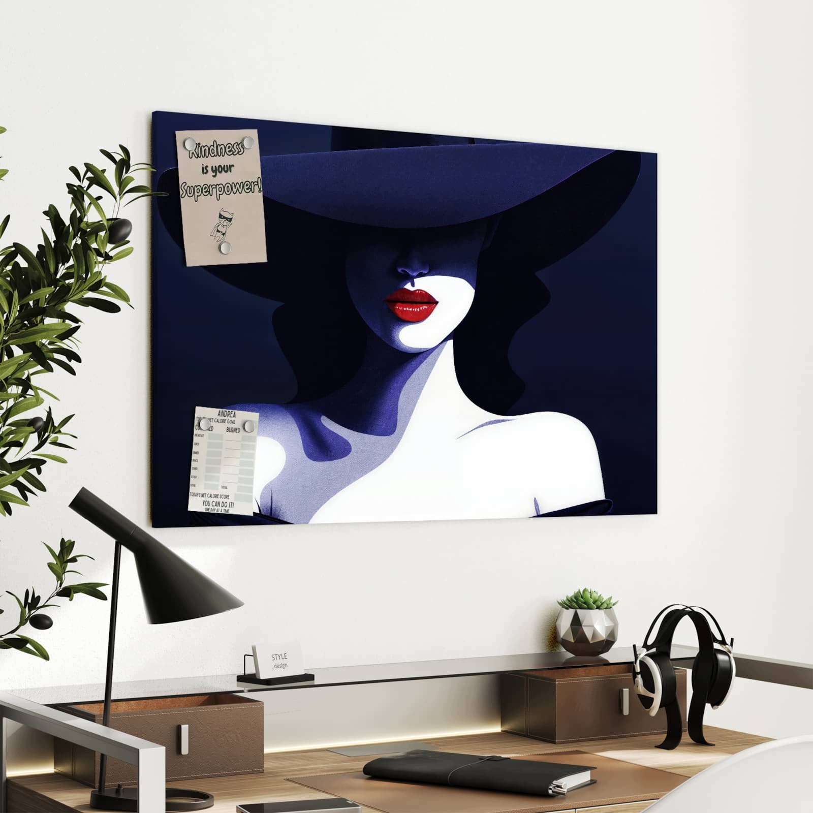 Magnetická tabule – obraz na zeď Dáma s tmavým kloboukem | 90 × 60 cm