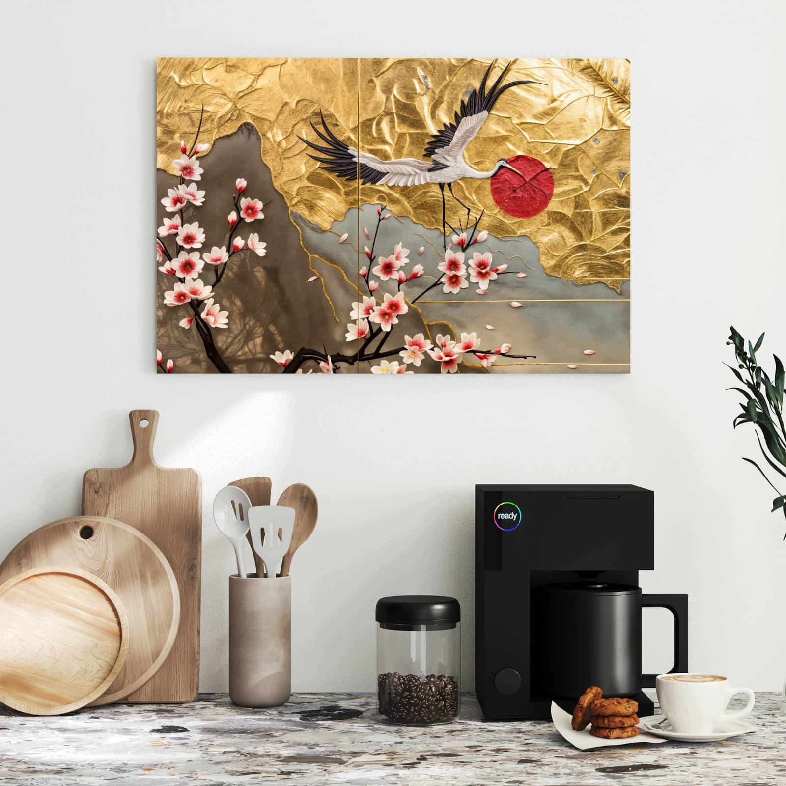 Magnetická tabule – obraz na zeď Květiny a jeřábi | 60 × 40 cm