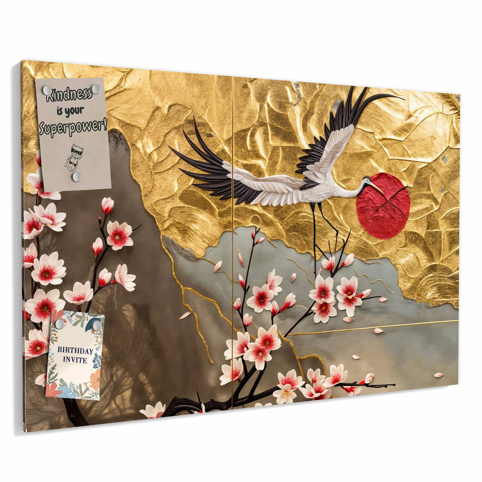 Magnetická tabule – obraz na zeď Květiny a jeřábi | 60 × 40 cm
