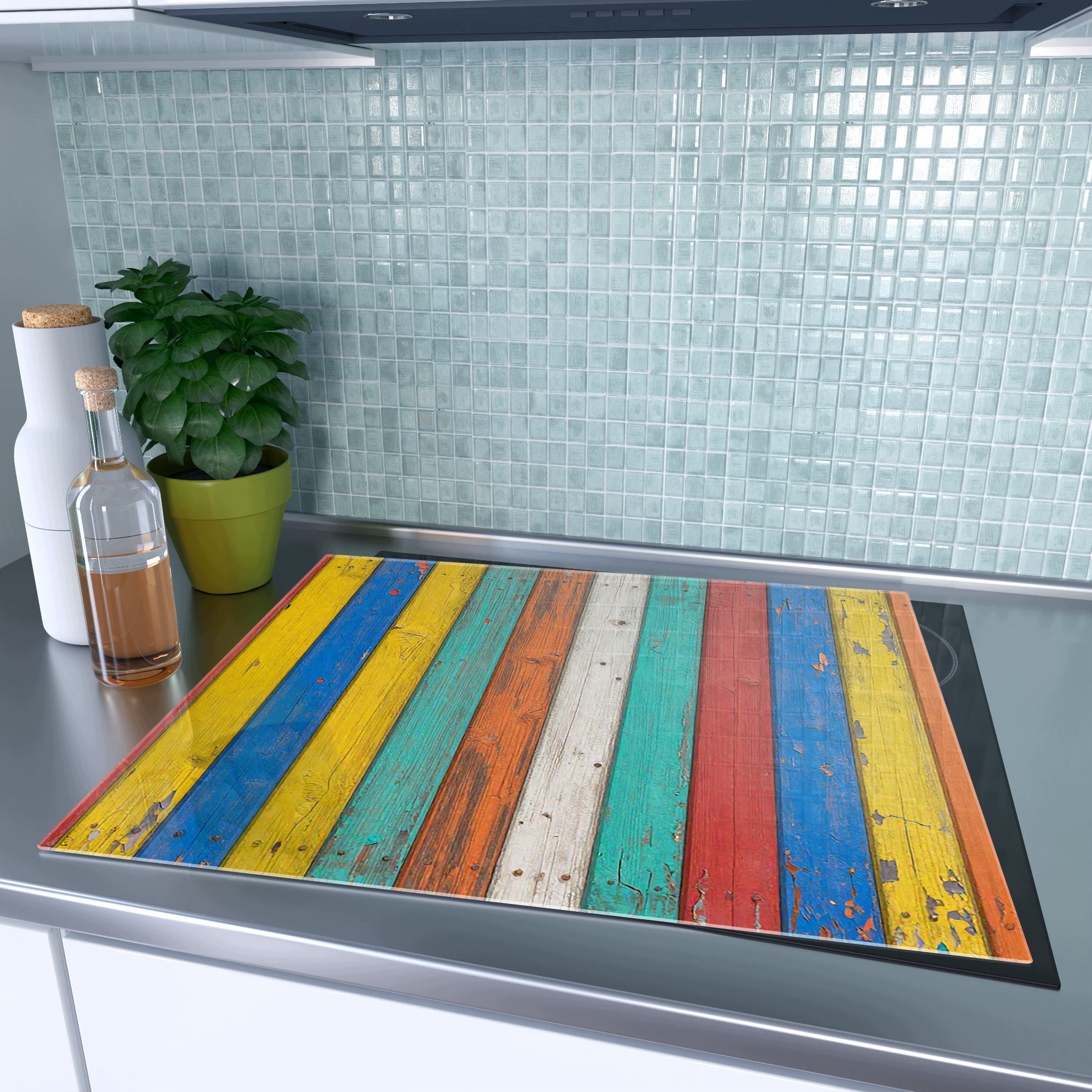 Skleněná ochranná deska za sporák a linku – Barevná prkna | 60 × 52 cm