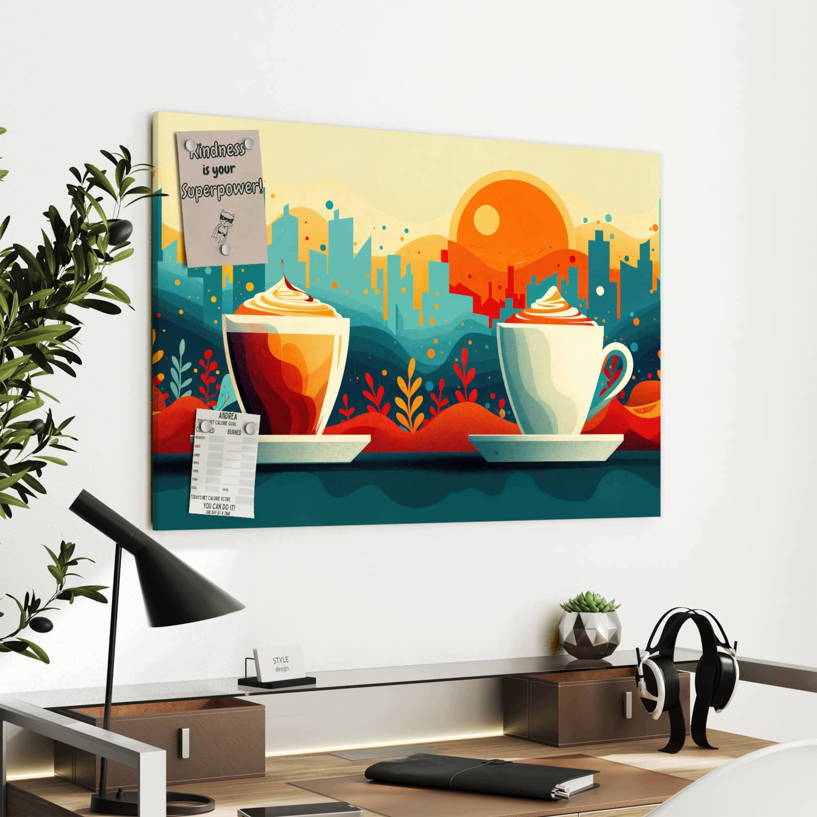 Magnetická tabule – obraz na zeď Káva večer | 90 × 60 cm