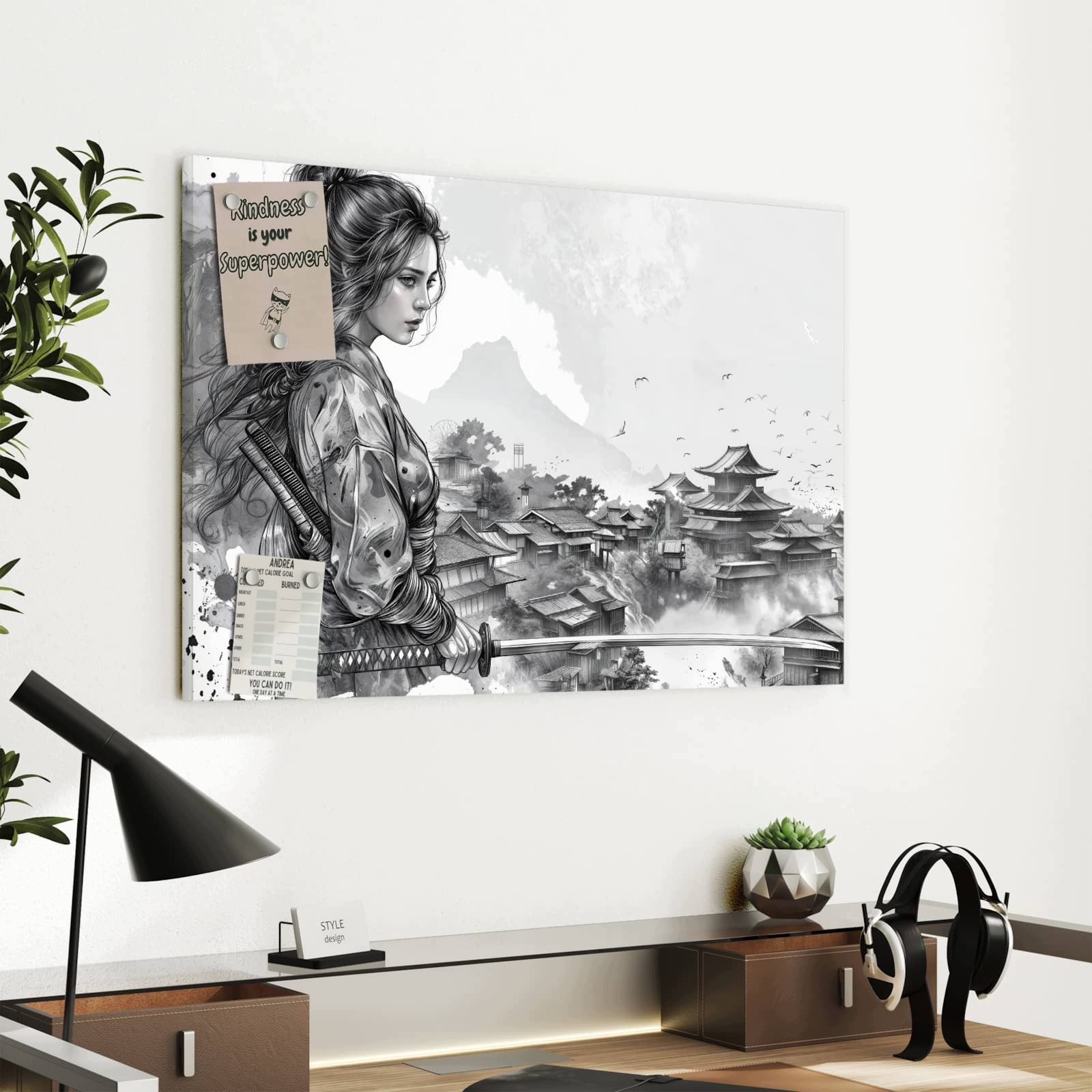 Magnetická tabule – obraz na zeď Samuraj bojovnice město | 60 × 40 cm