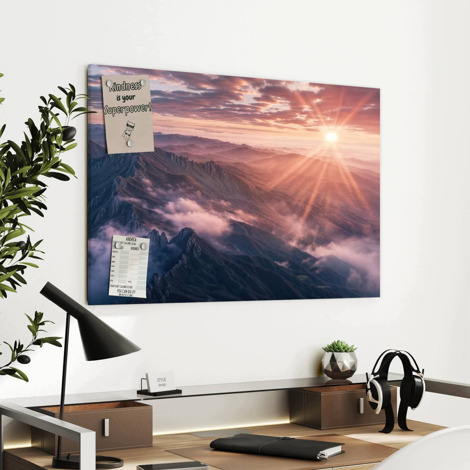 Magnetická tabule – obraz na zeď Východ slunce hory | 90 × 60 cm