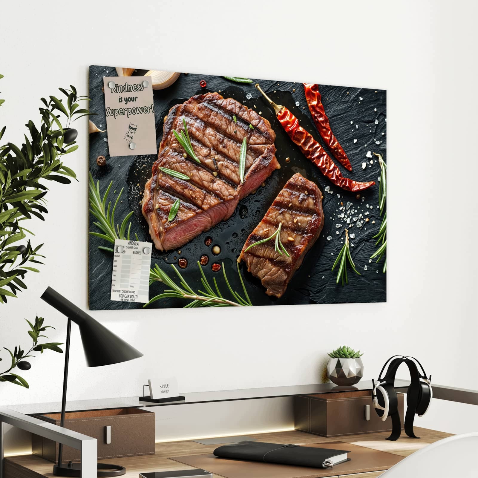 Magnetická tabule – obraz na zeď Šťavnatý steak s rozmarýnem | 90 × 60 cm