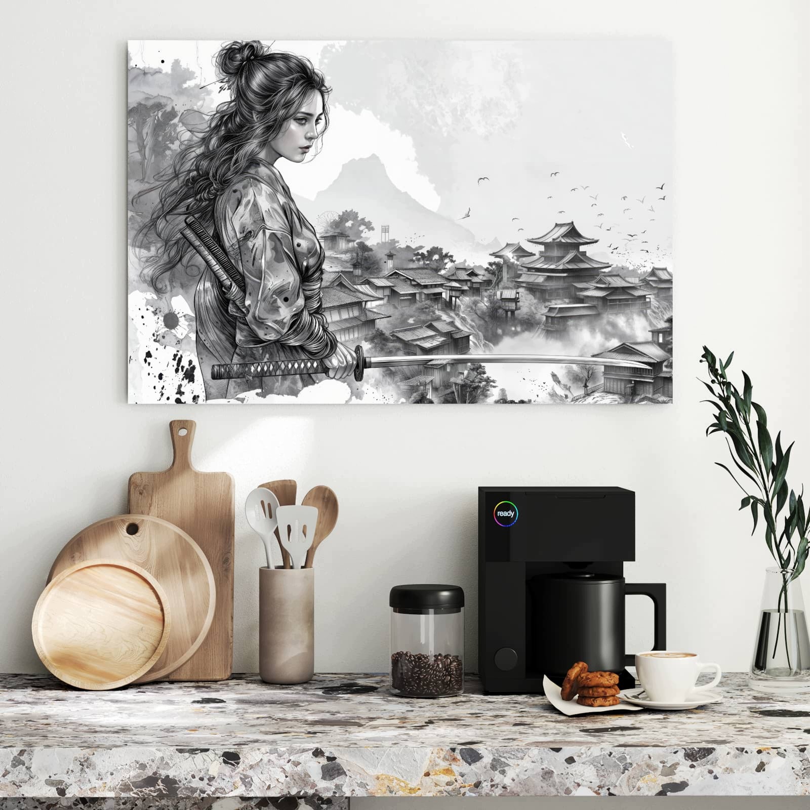Magnetická tabule – obraz na zeď Samuraj bojovnice město | 90 × 60 cm