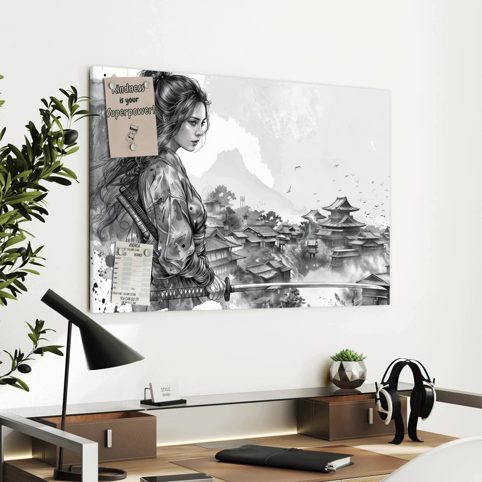 Magnetická tabule – obraz na zeď Samuraj bojovnice město | 90 × 60 cm