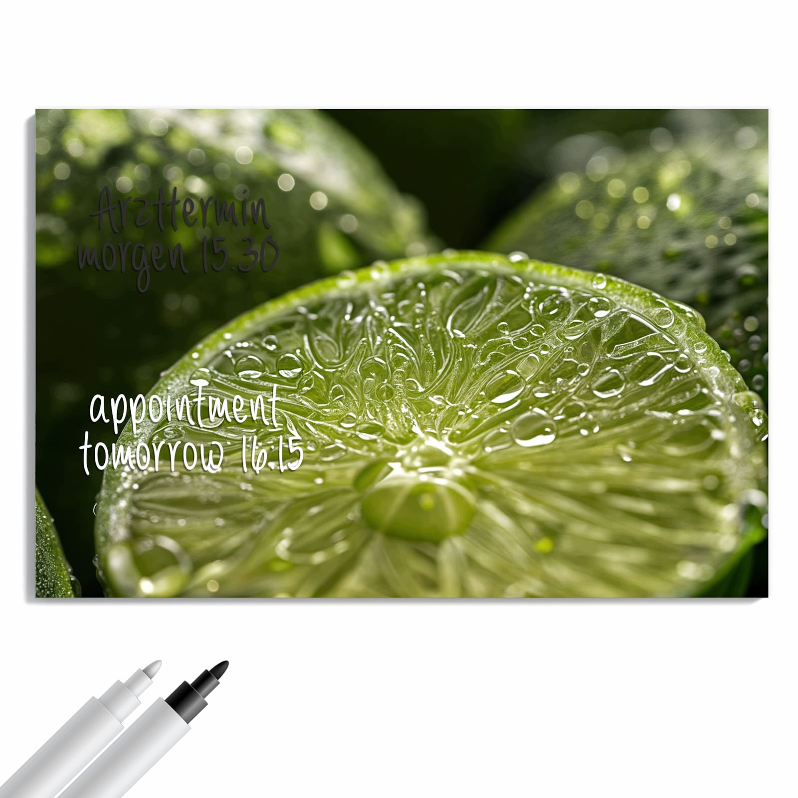 Magnetická tabule – obraz na zeď Limetky kapky vody | 90 × 60 cm