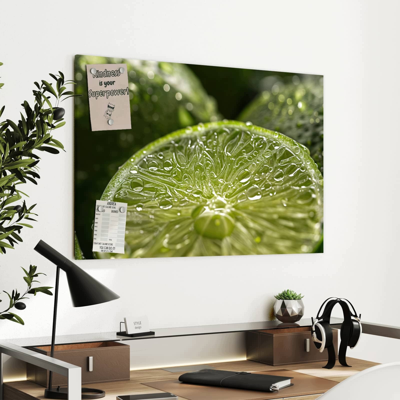 Magnetická tabule – obraz na zeď Limetky kapky vody | 90 × 60 cm