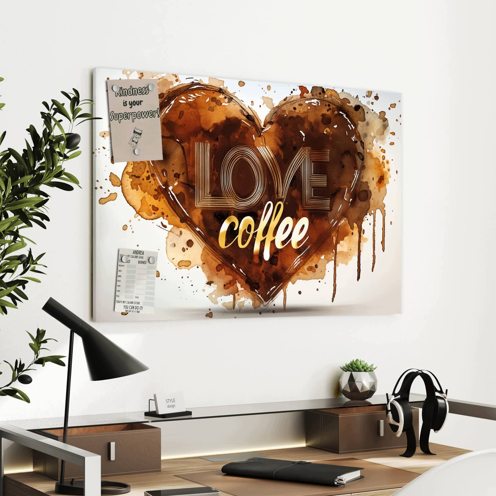 Magnetická tabule – obraz na zeď Srdce z kávy | 90 × 60 cm