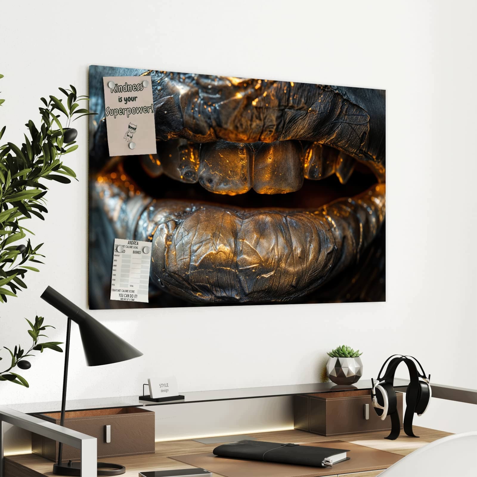 Magnetická tabule – obraz na zeď Kovové rty | 90 × 60 cm