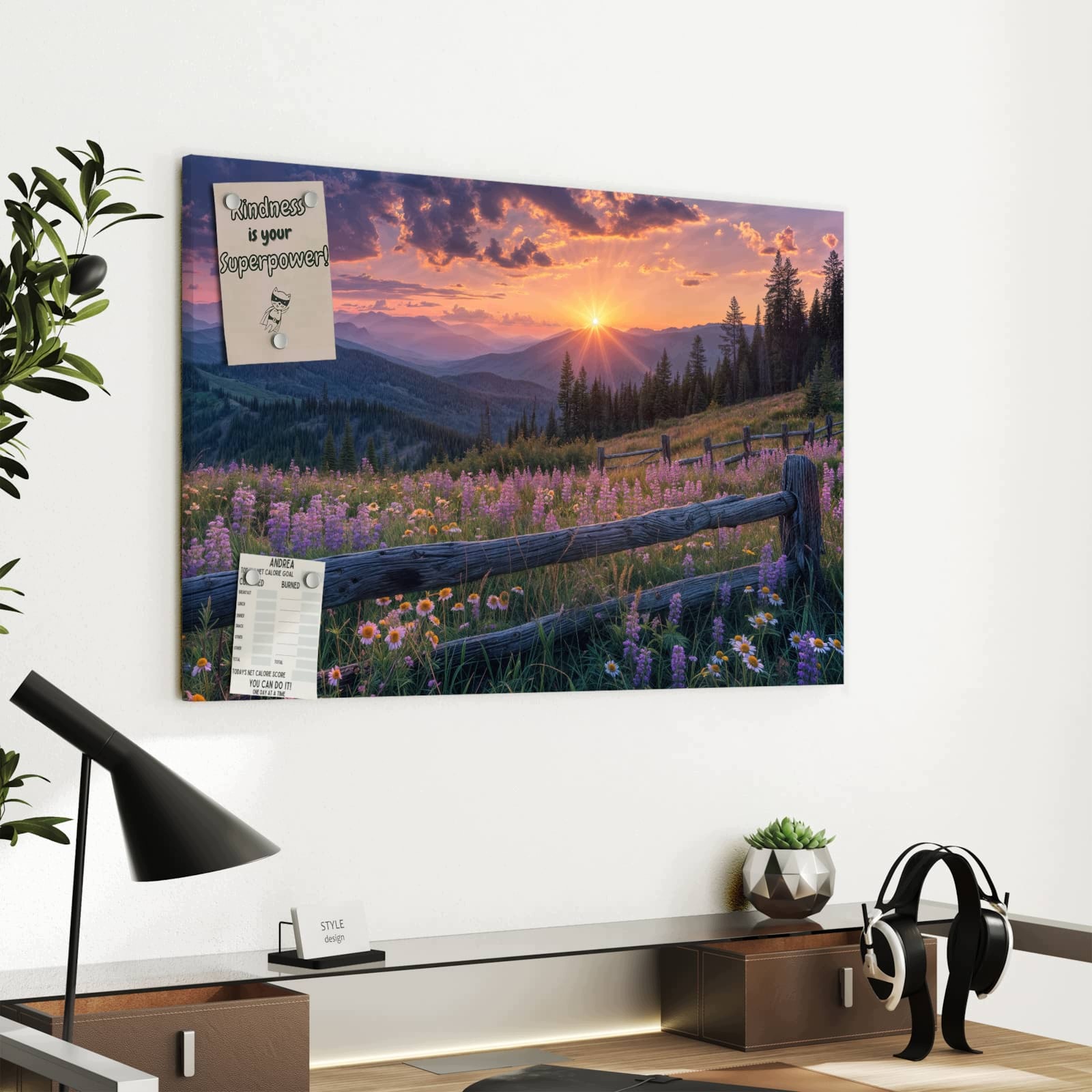 Magnetická tabule – obraz na zeď Západ slunce louka | 60 × 40 cm