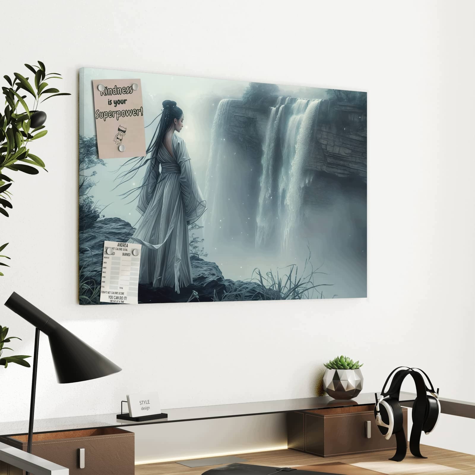 Magnetická tabule – obraz na zeď Žena nad vodopádem | 60 × 40 cm