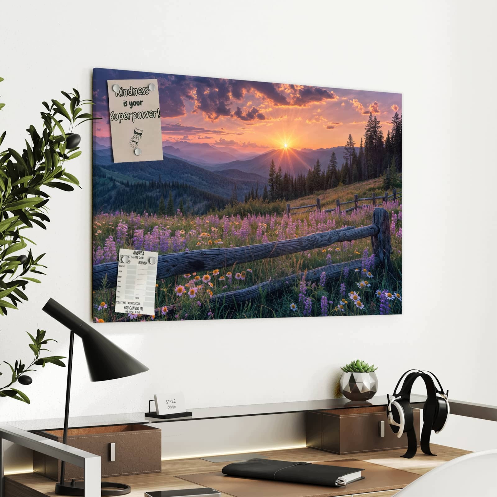 Magnetická tabule – obraz na zeď Západ slunce louka | 90 × 60 cm