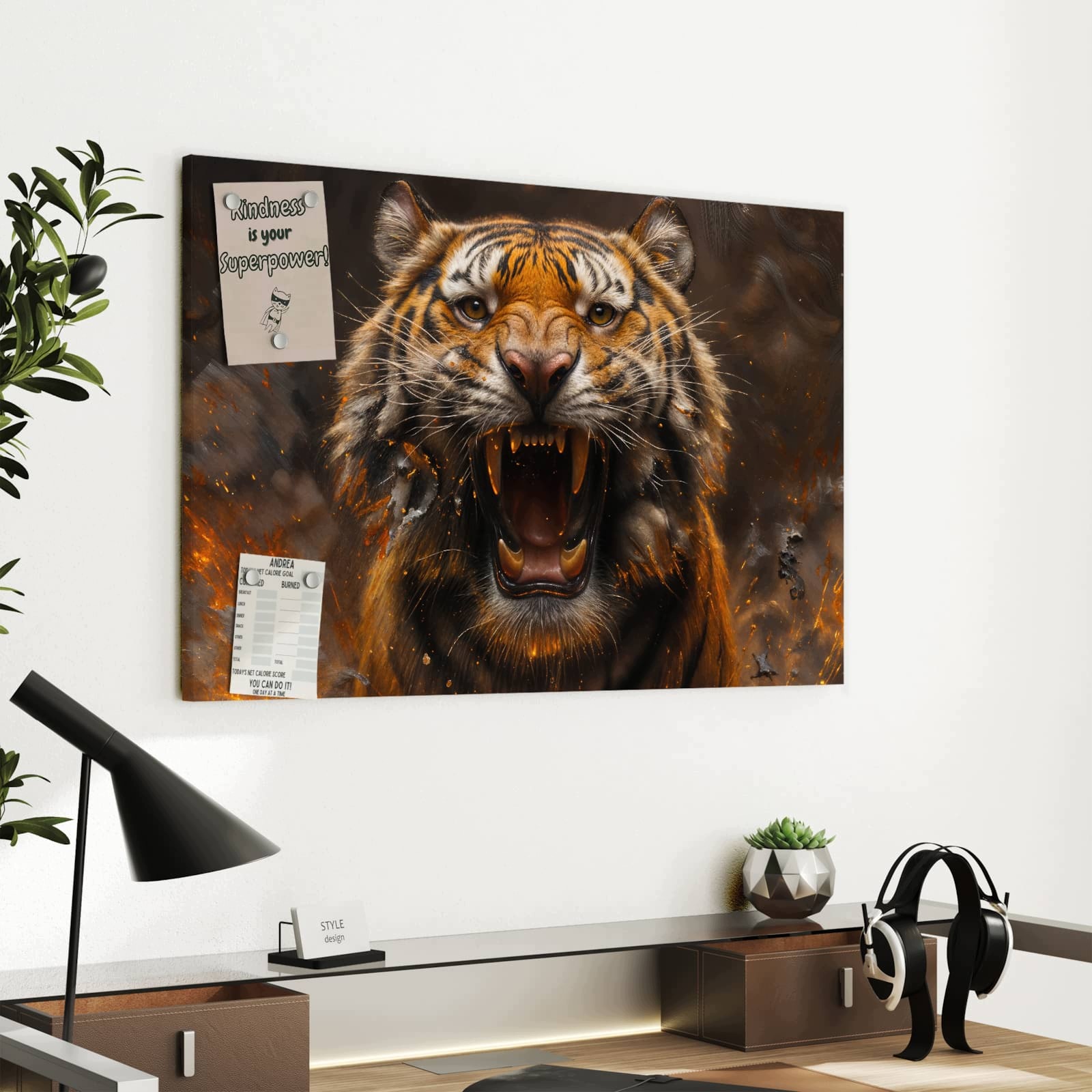 Magnetická tabule – obraz na zeď Tygr oheň | 60 × 40 cm