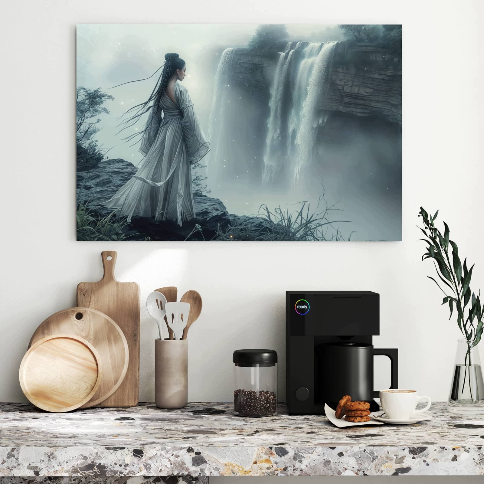 Magnetická tabule – obraz na zeď Žena nad vodopádem | 90 × 60 cm