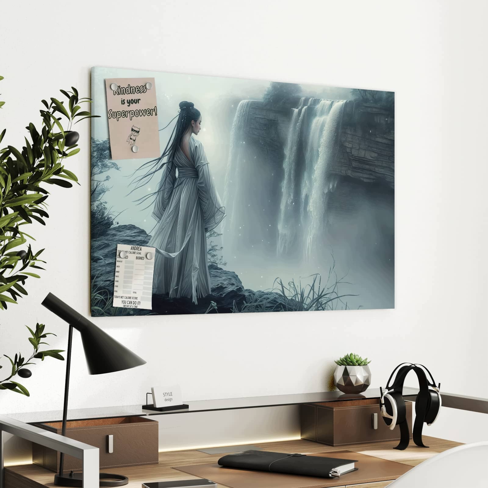 Magnetická tabule – obraz na zeď Žena nad vodopádem | 90 × 60 cm