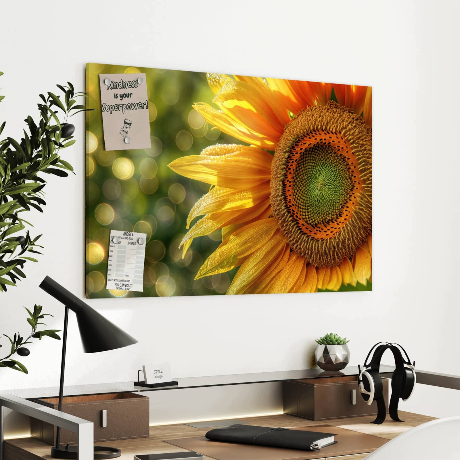 Magnetická tabule – obraz na zeď Slunečnice makro | 90 × 60 cm