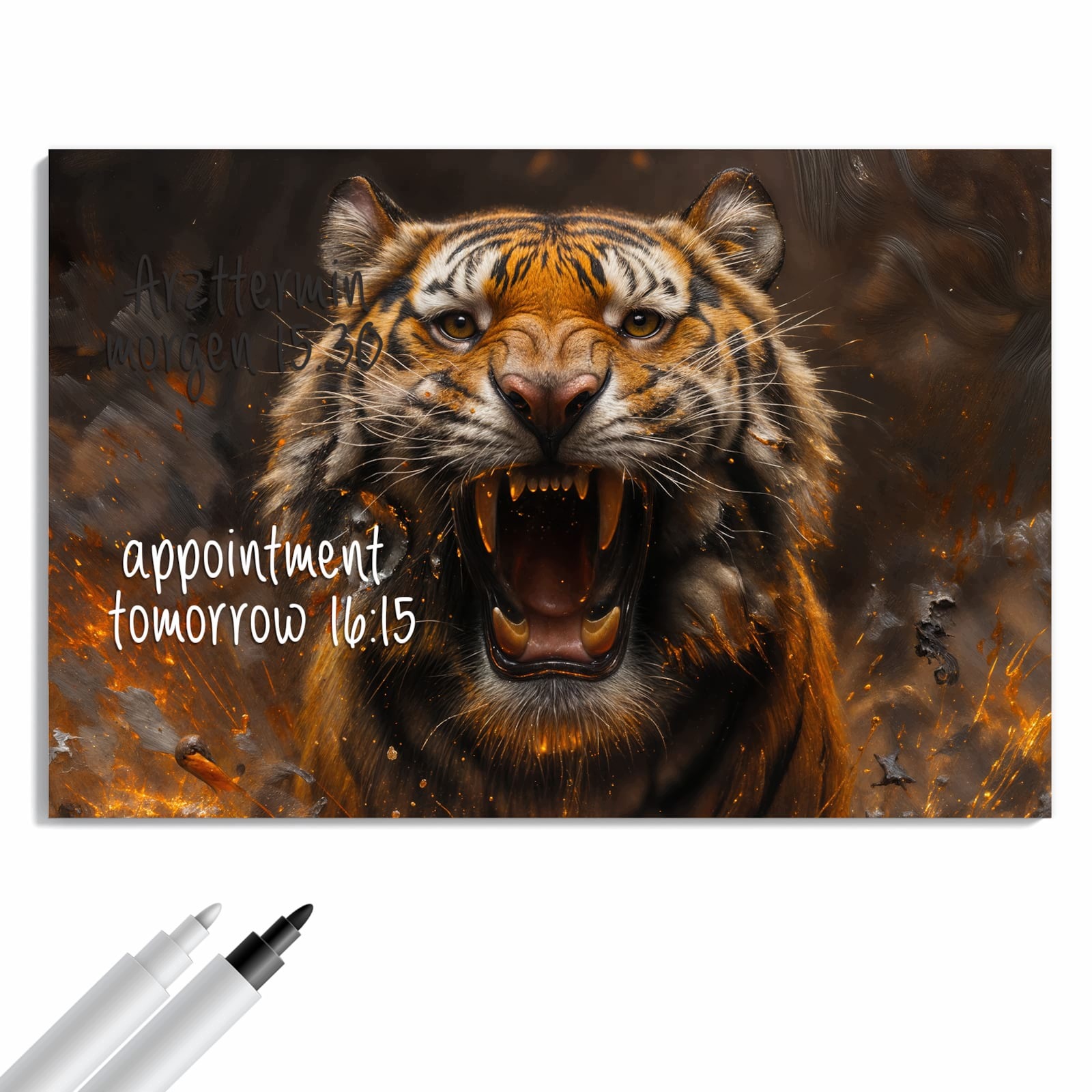 Magnetická tabule – obraz na zeď Tygr oheň | 90 × 60 cm