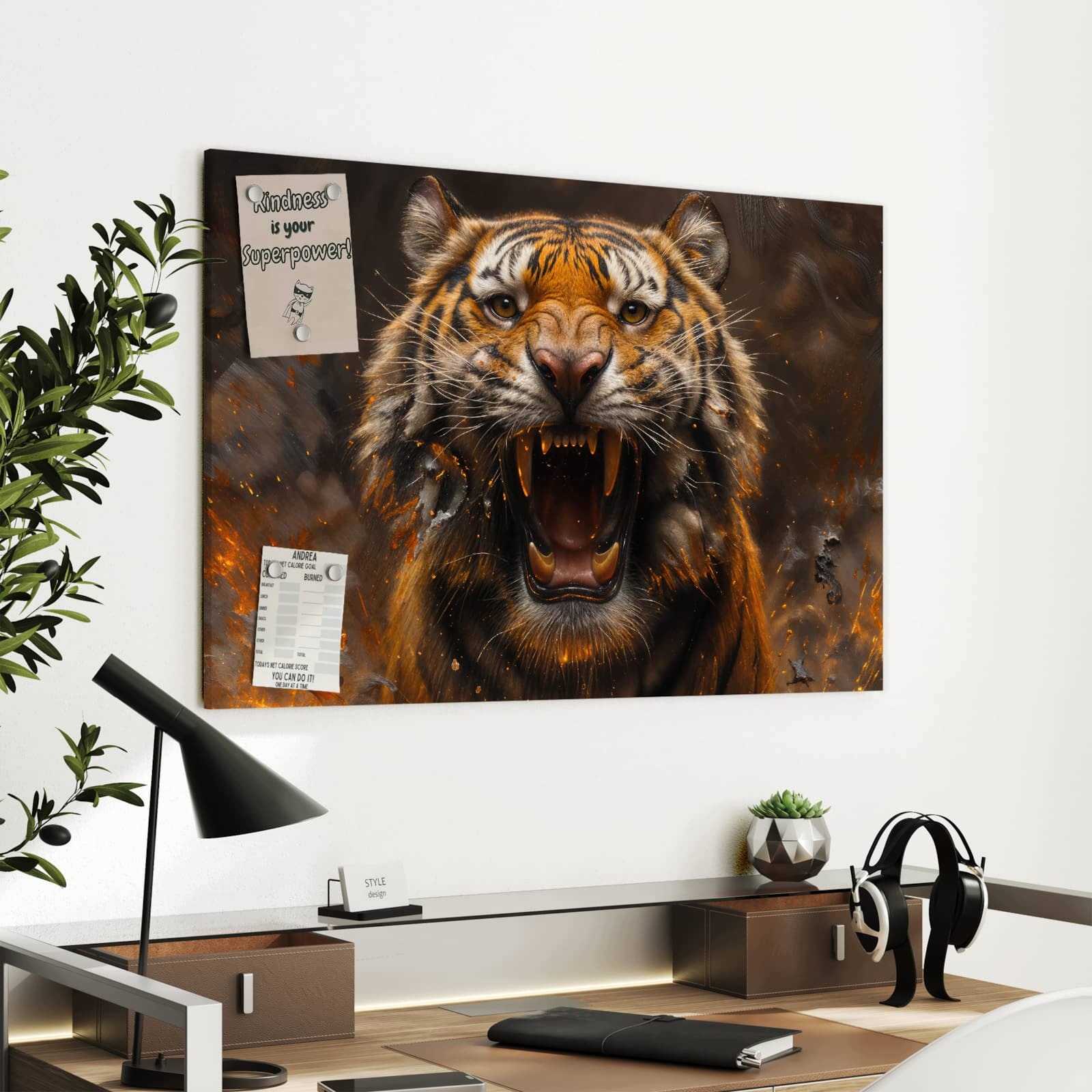 Magnetická tabule – obraz na zeď Tygr oheň | 90 × 60 cm
